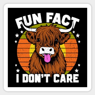 Retro Sunset Fun Fact I Don't Care Funny Highland Cow Sticker